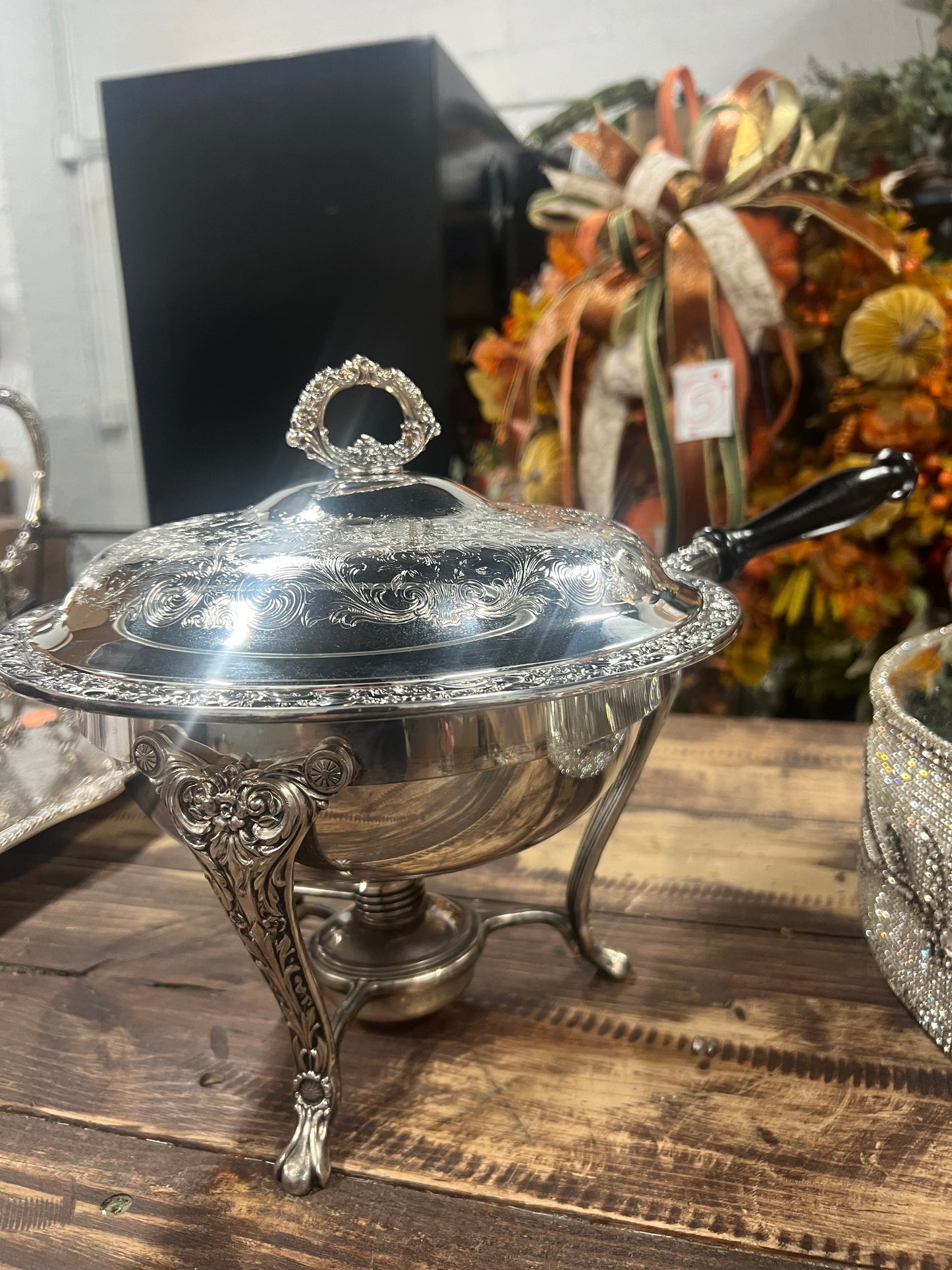 Vintage Silver-Plated Chafing Dish (Broke Burner Arm) as pictured