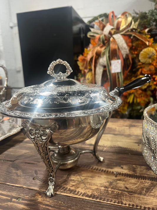 Vintage Silver-Plated Chafing Dish (Broke Burner Arm) as pictured