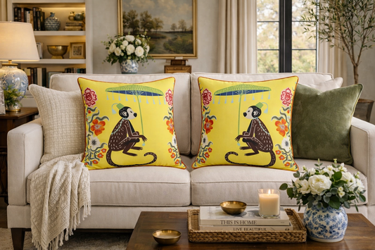 Set of 2 Yellow Monkey Designer Pillow