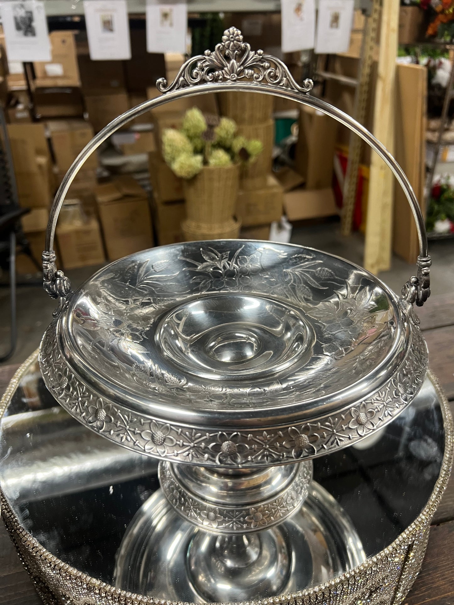 Vintage silver-plated bridal basket with handle 2