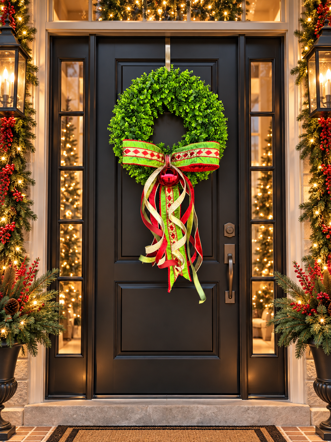 Merry Harlequin Boxwood Wreath 🎄❤️💚
