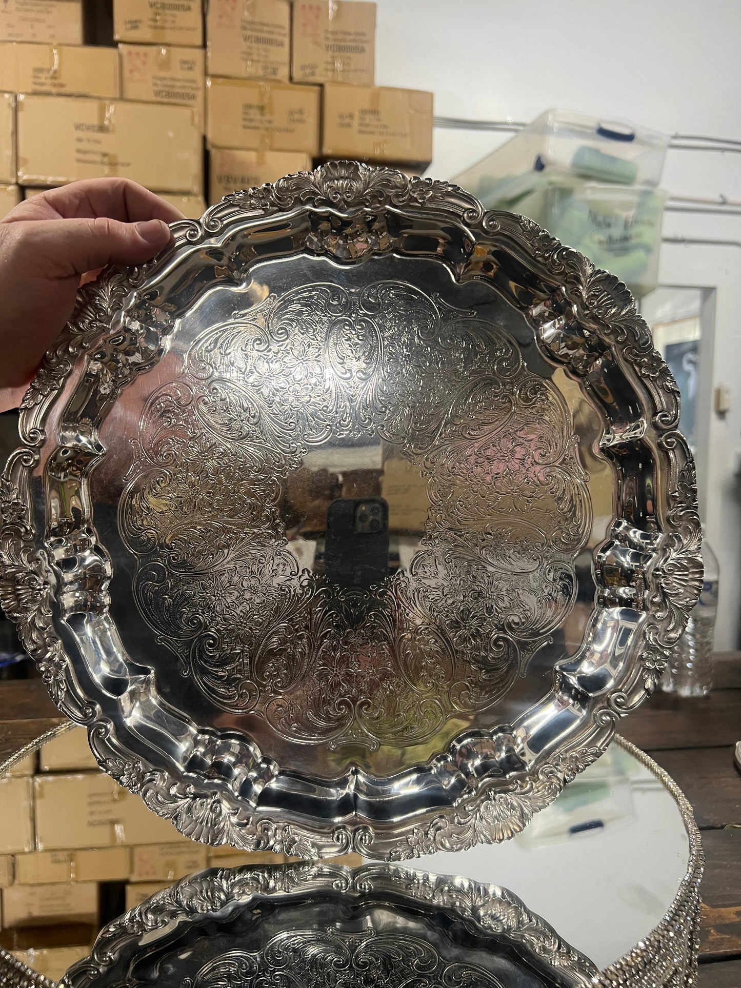 Vintage Silver-Plated Heavy Platter with Feet