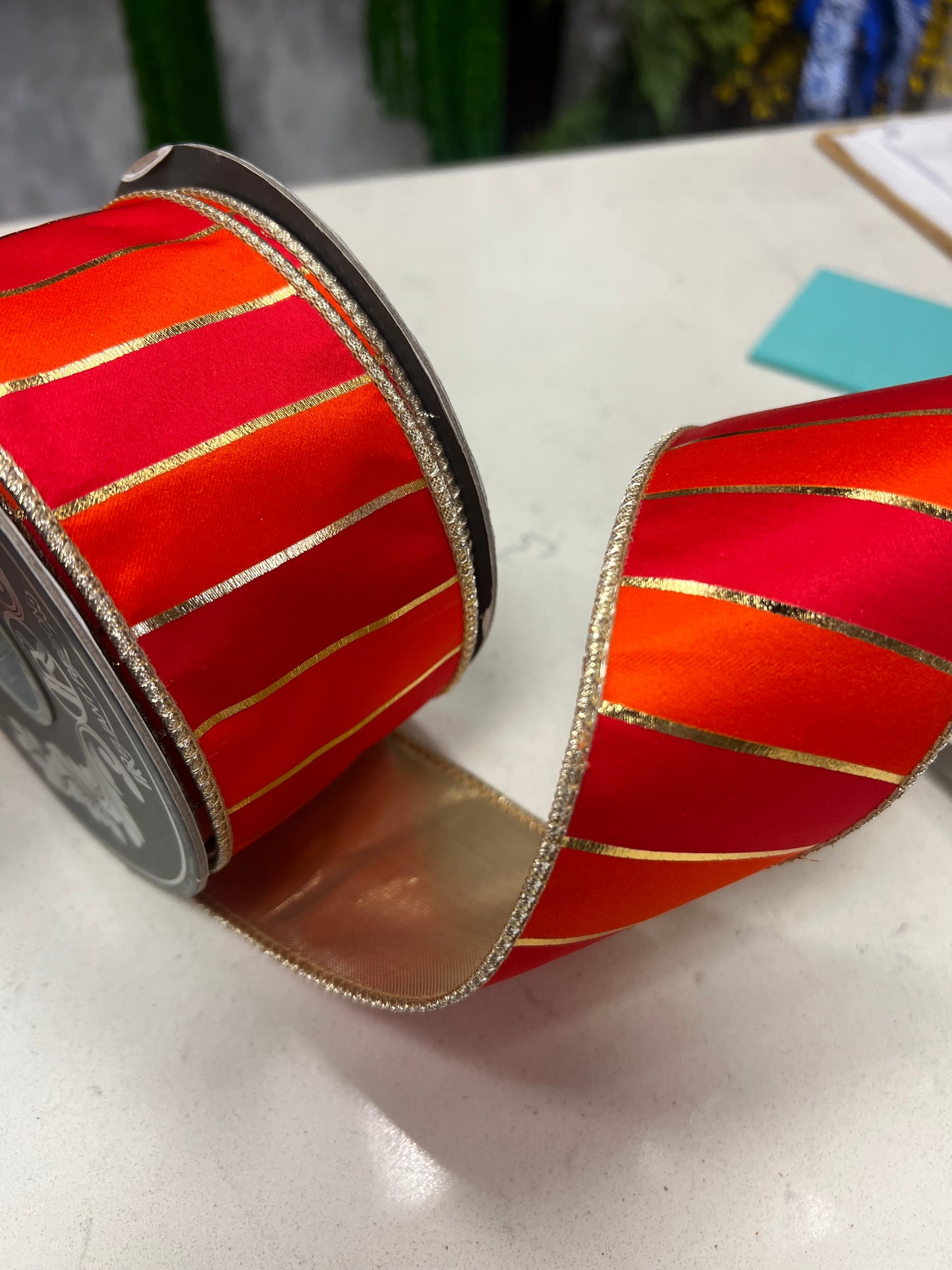 Striped regal bars, metallic back wired edge ribbon