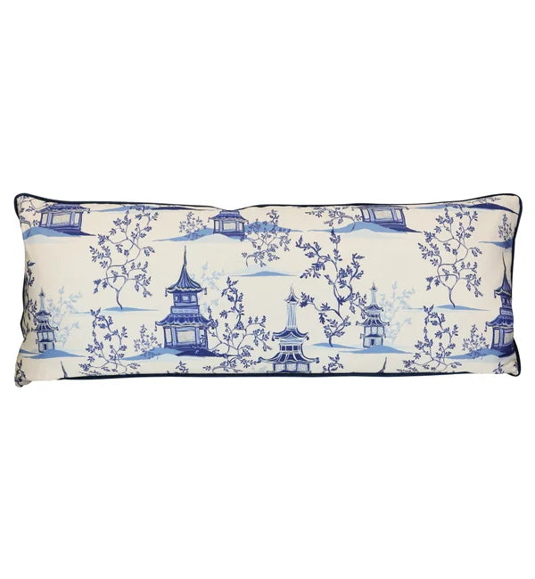 Blue and white lumbar/body pillow