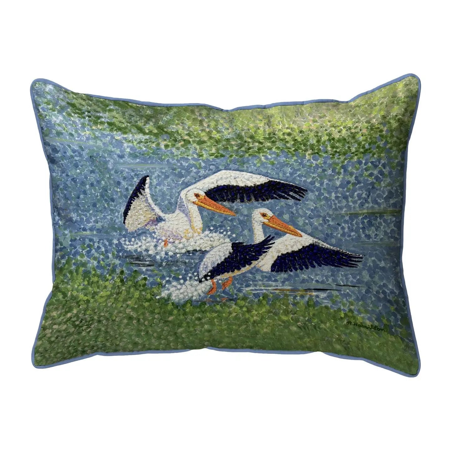 Two White Pelicans Corded Pillow
