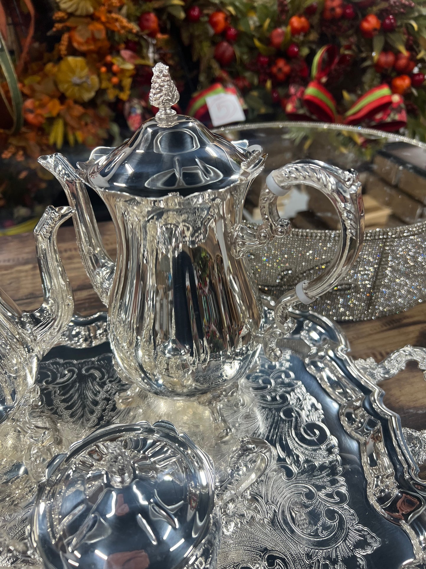 5 Piece Vintage Silver-Plated Tea Set (#4)