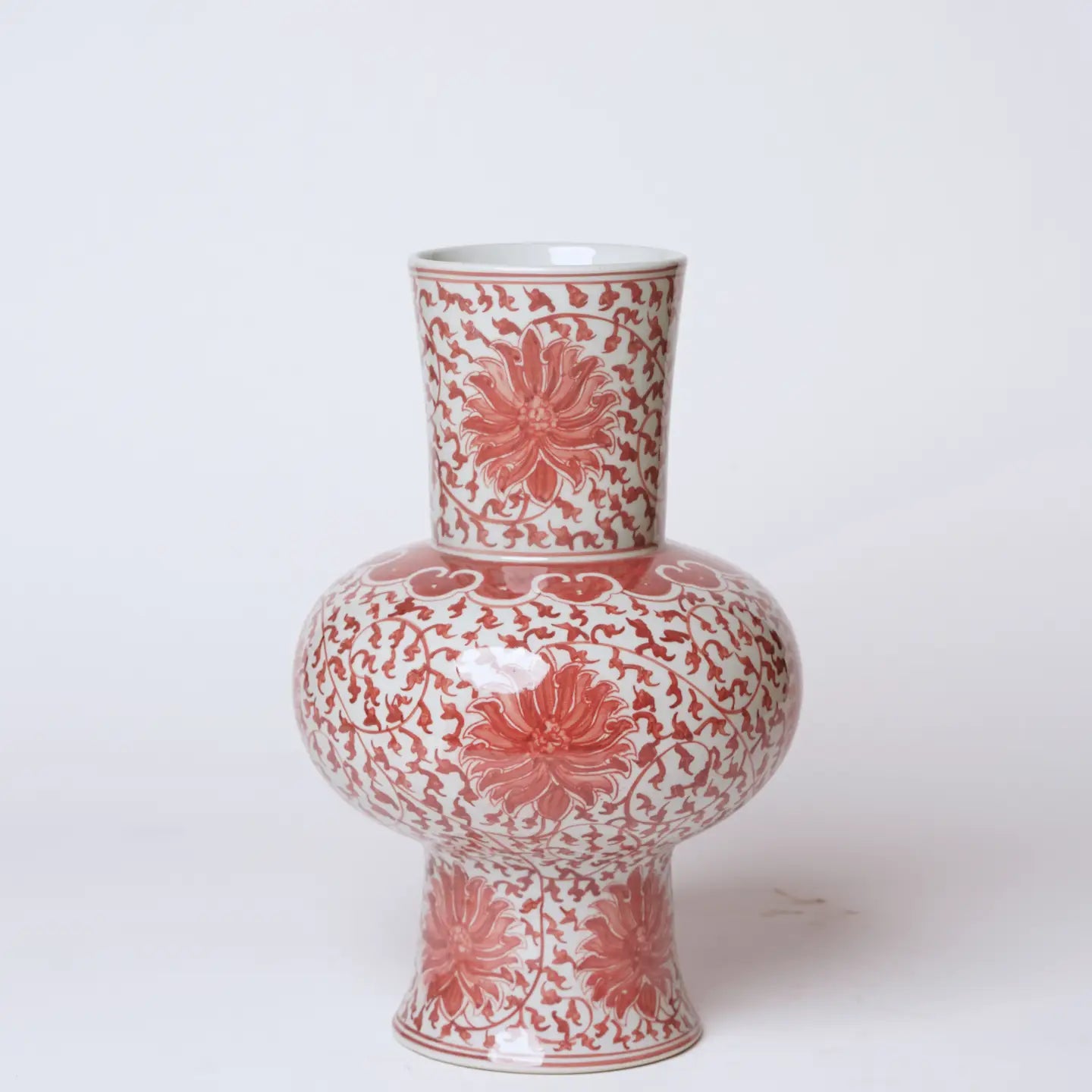 Red and White Porcelain Scrolling Lotus Lantern Vase