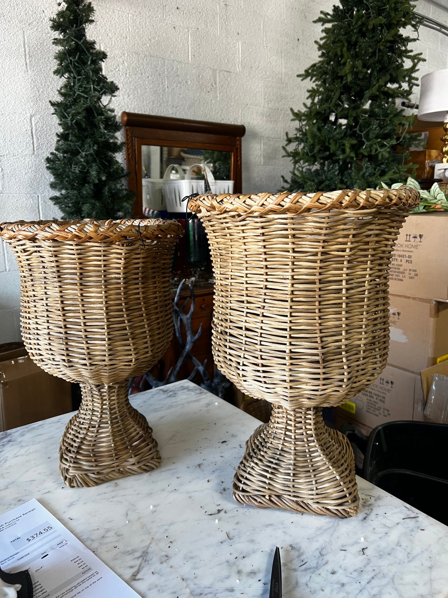 Set of 2 Hand Woven Rattan Urns