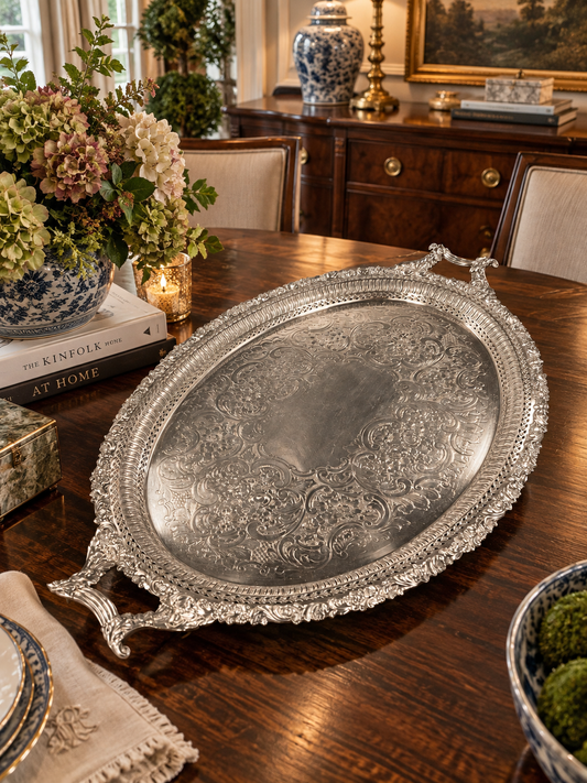 Vintage Heavy Silver-Plated Platter Serving Tray