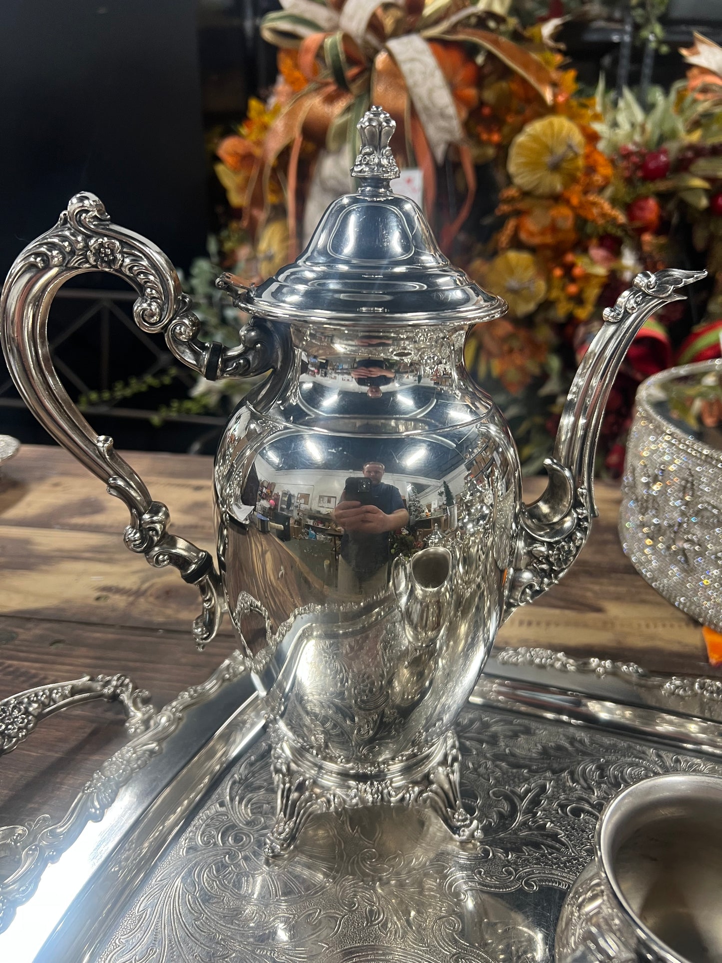5 Piece Vintage Silver-Plated Tea Set (#5) (Lid is Detached as Pictured)
