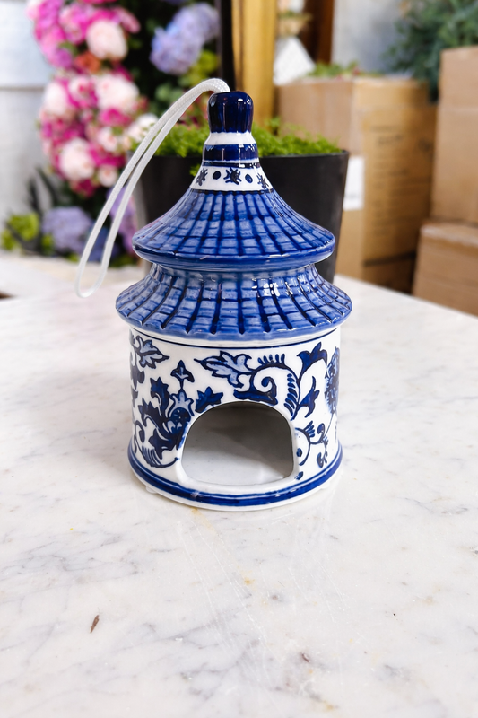 Blue and White Chinoiserie Pagoda Bird House
