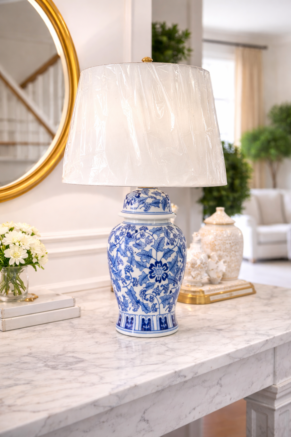 Table Lamp - Blue/White Ceramic Traditional Floral