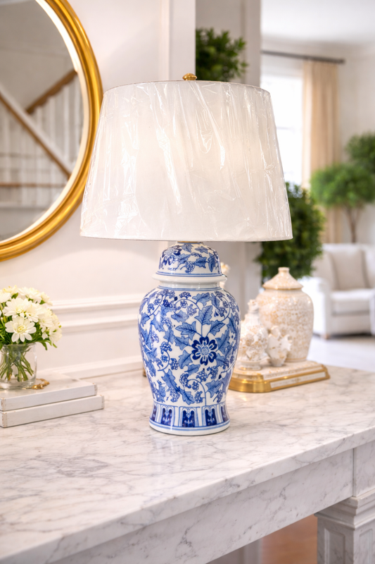 Table Lamp - Blue/White Ceramic Traditional Floral
