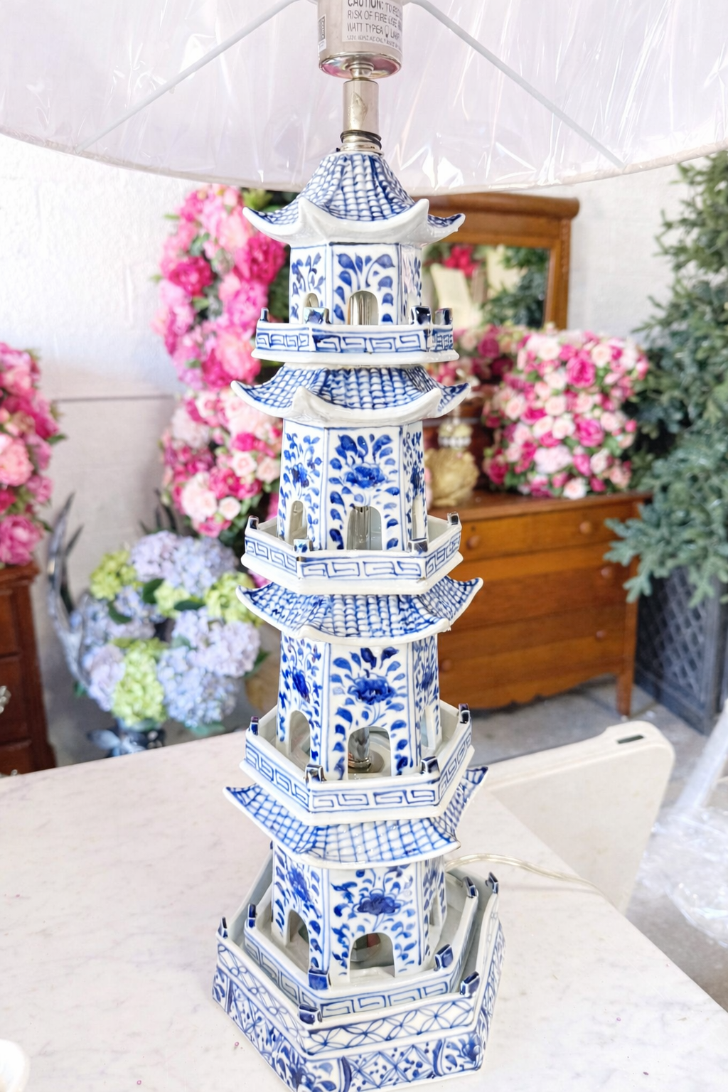 Blue & White Four-Tier Pagoda Table Lamp