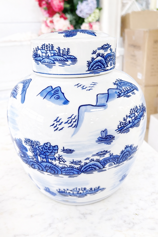 Blue and White Jar with Lid