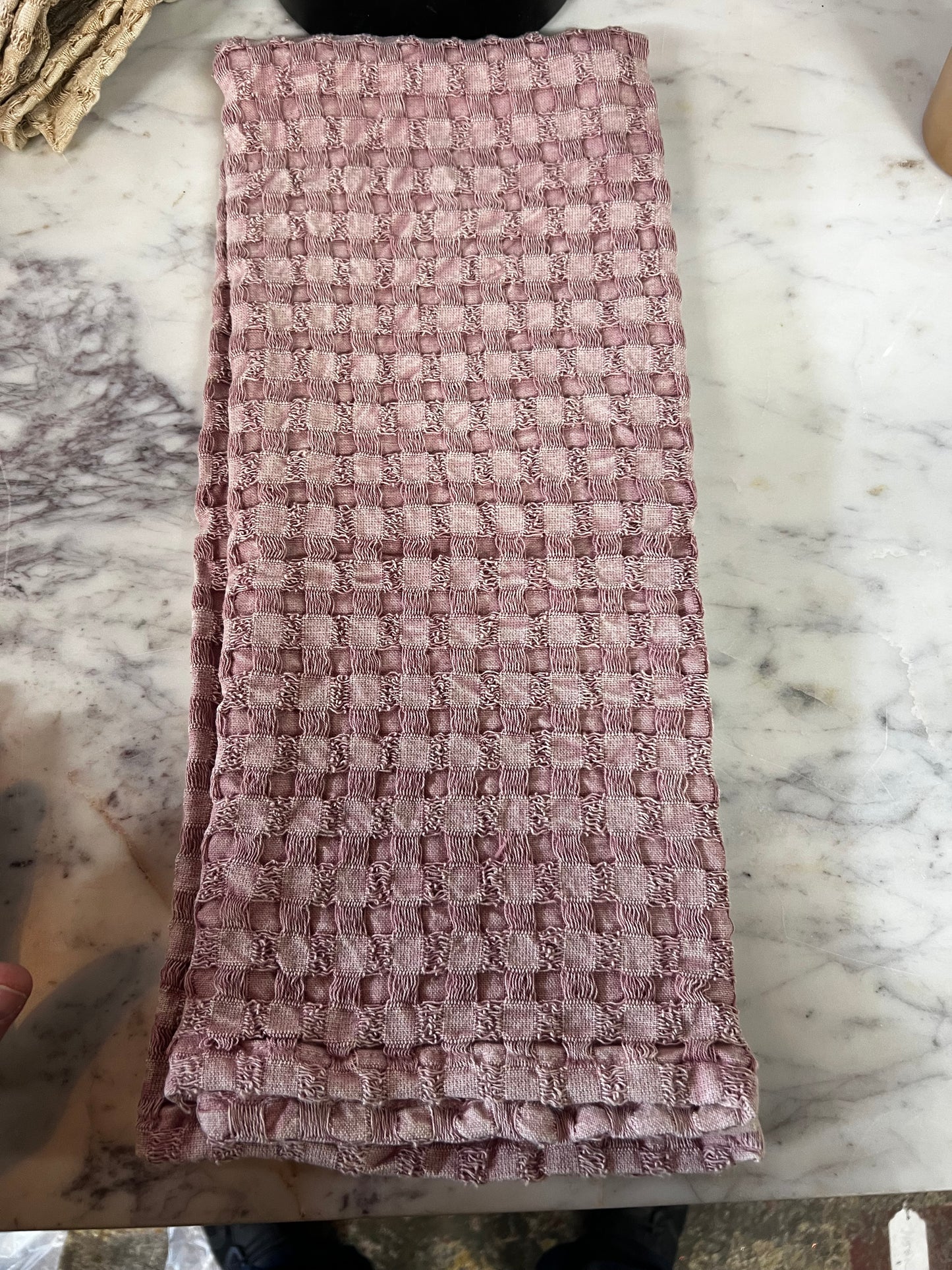 Muted Pink Oversized Stonewashed Cotton Waffle Weave Tea Towel