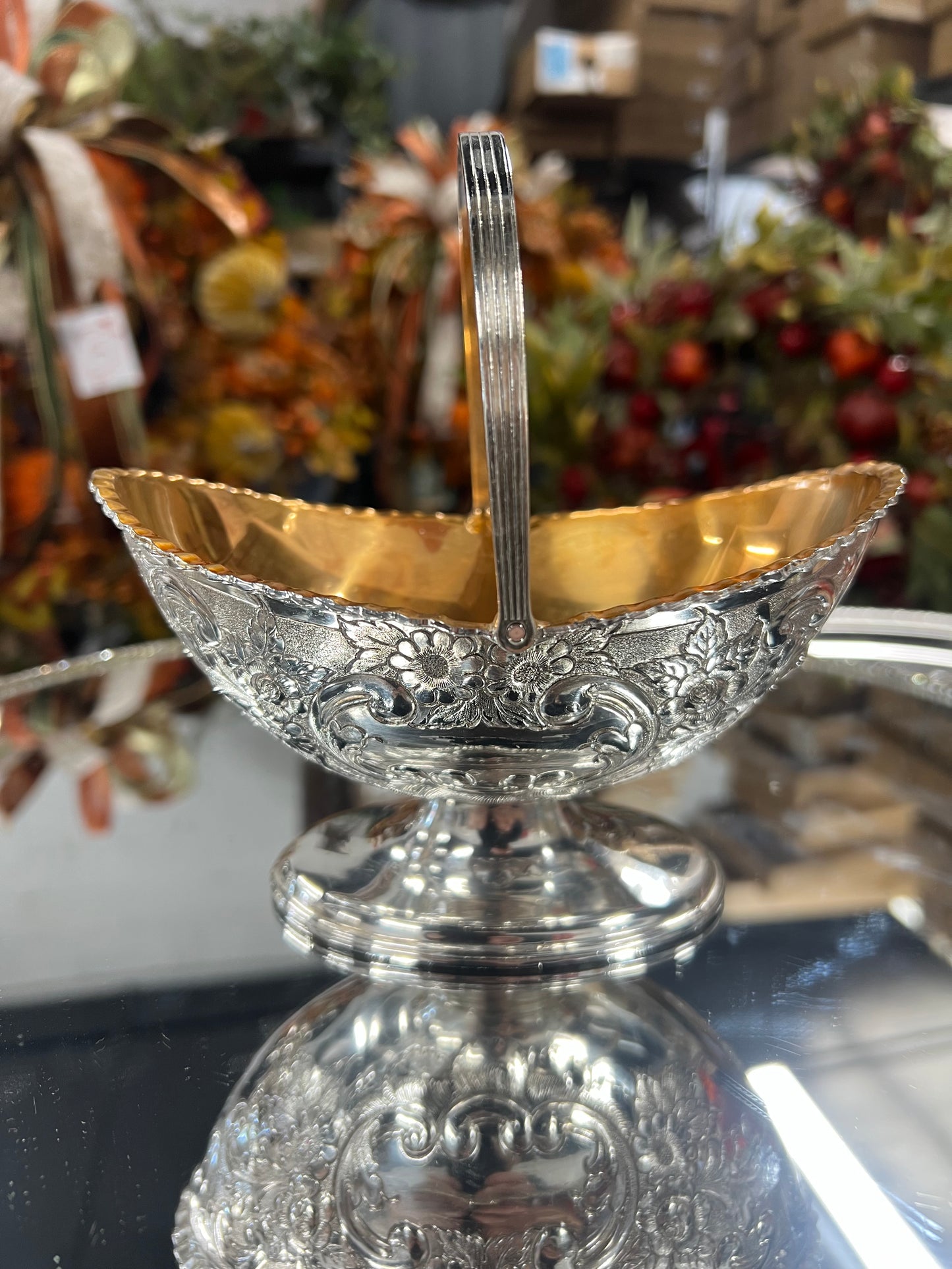 Vintage silver–plated handled basket