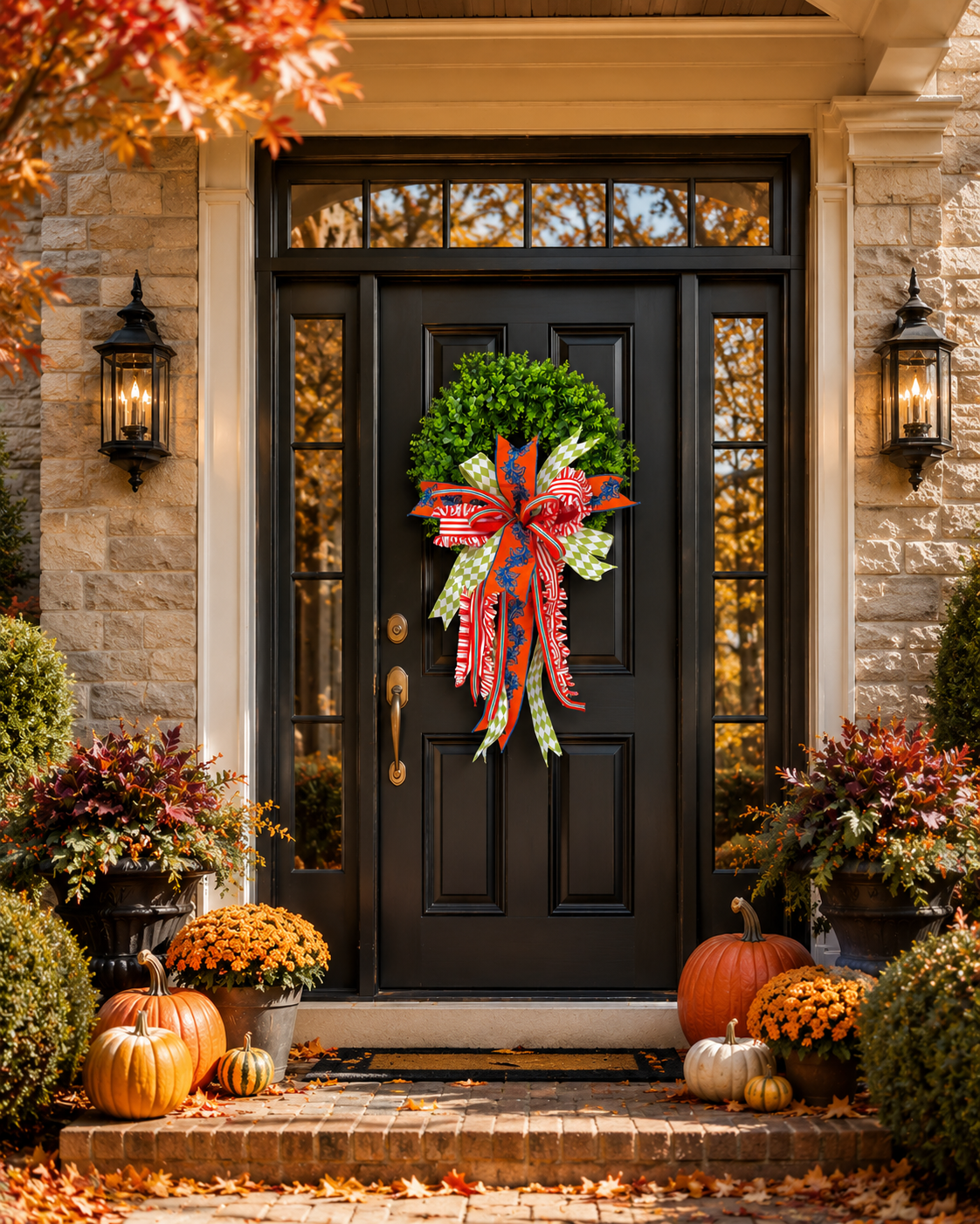 Autumn Picnic Boxwood Wreath