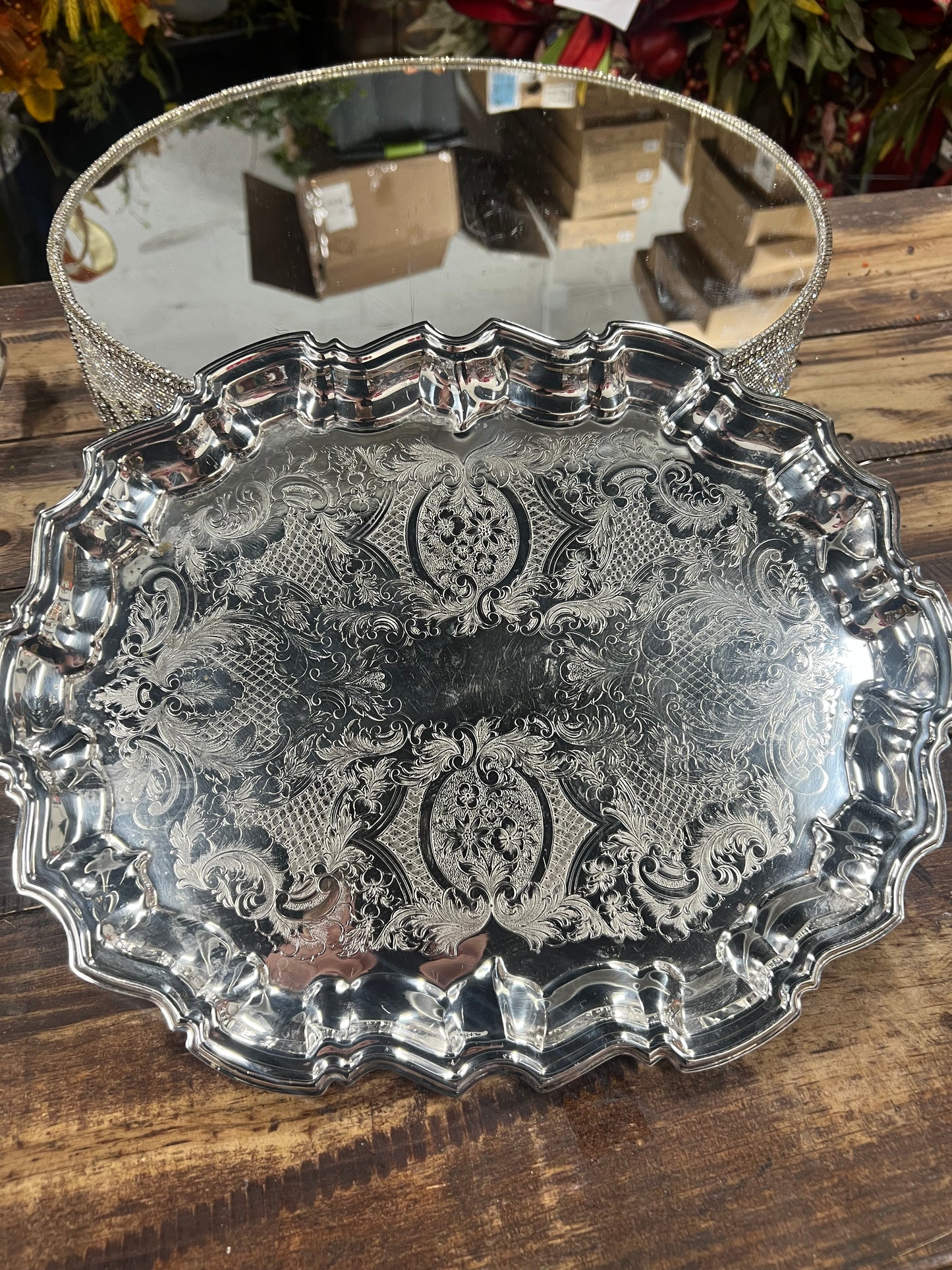 Vintage Silver-Plated Oval Scalloped Footed Tray