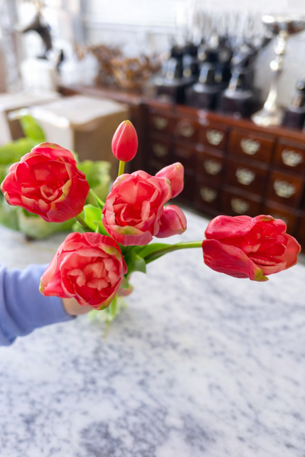 Real touch, long dark pink tulips bundle.