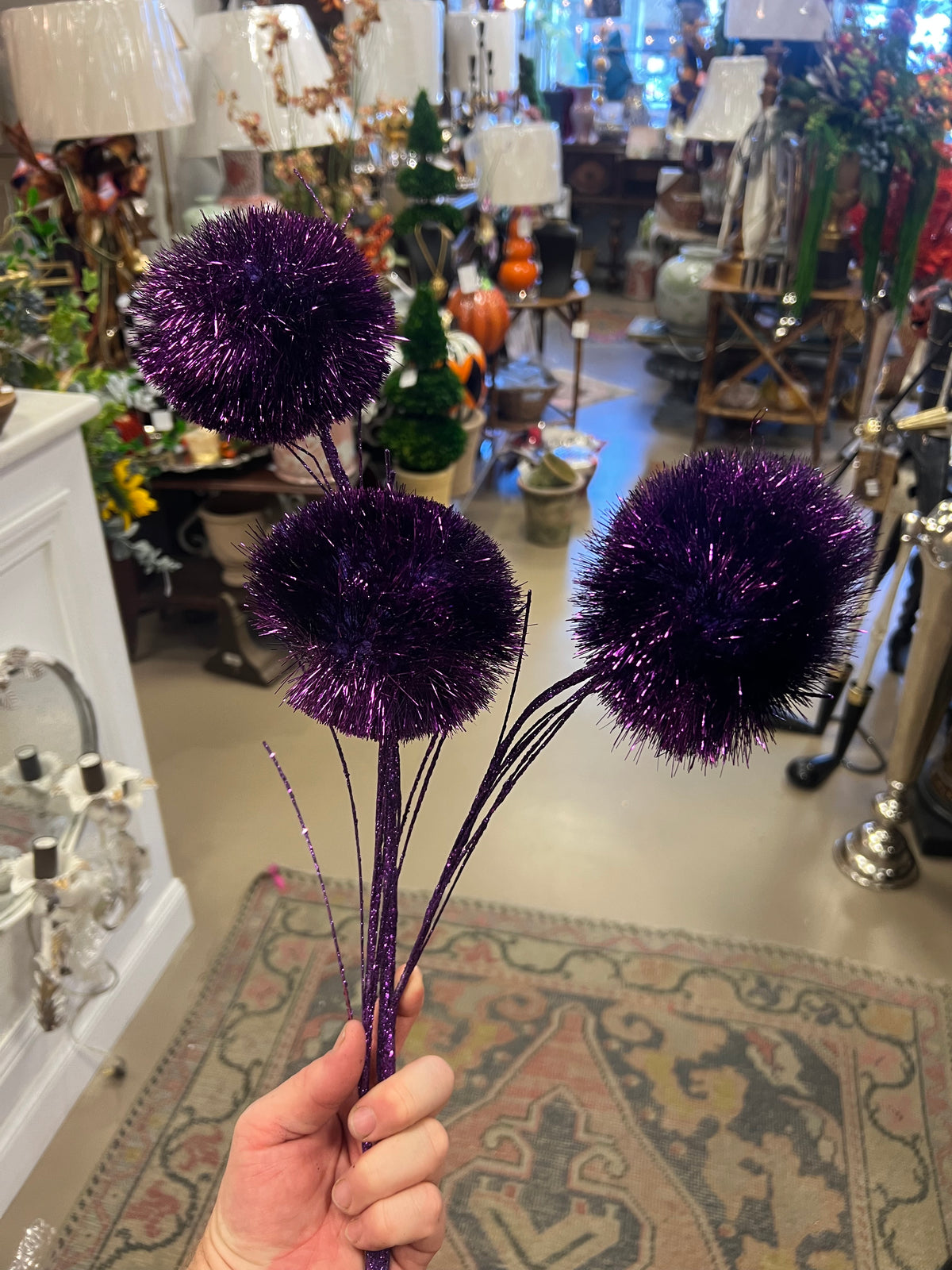 35” Purple Glitter PomPom Spray