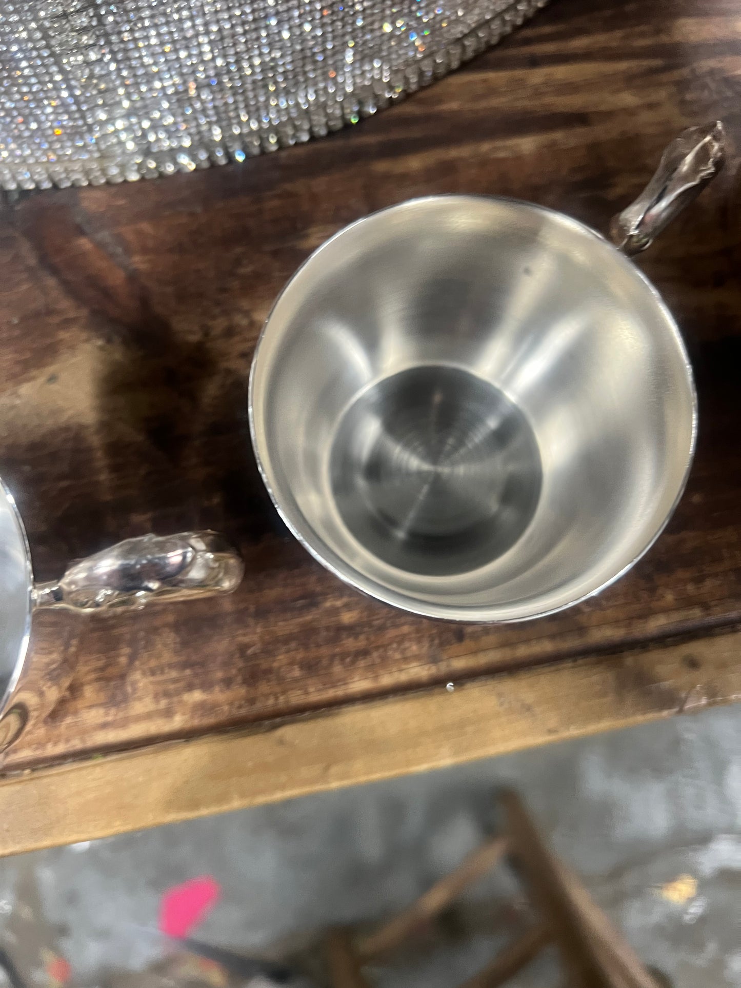 Vintage silver plated punch bowl with tray and 10 cups