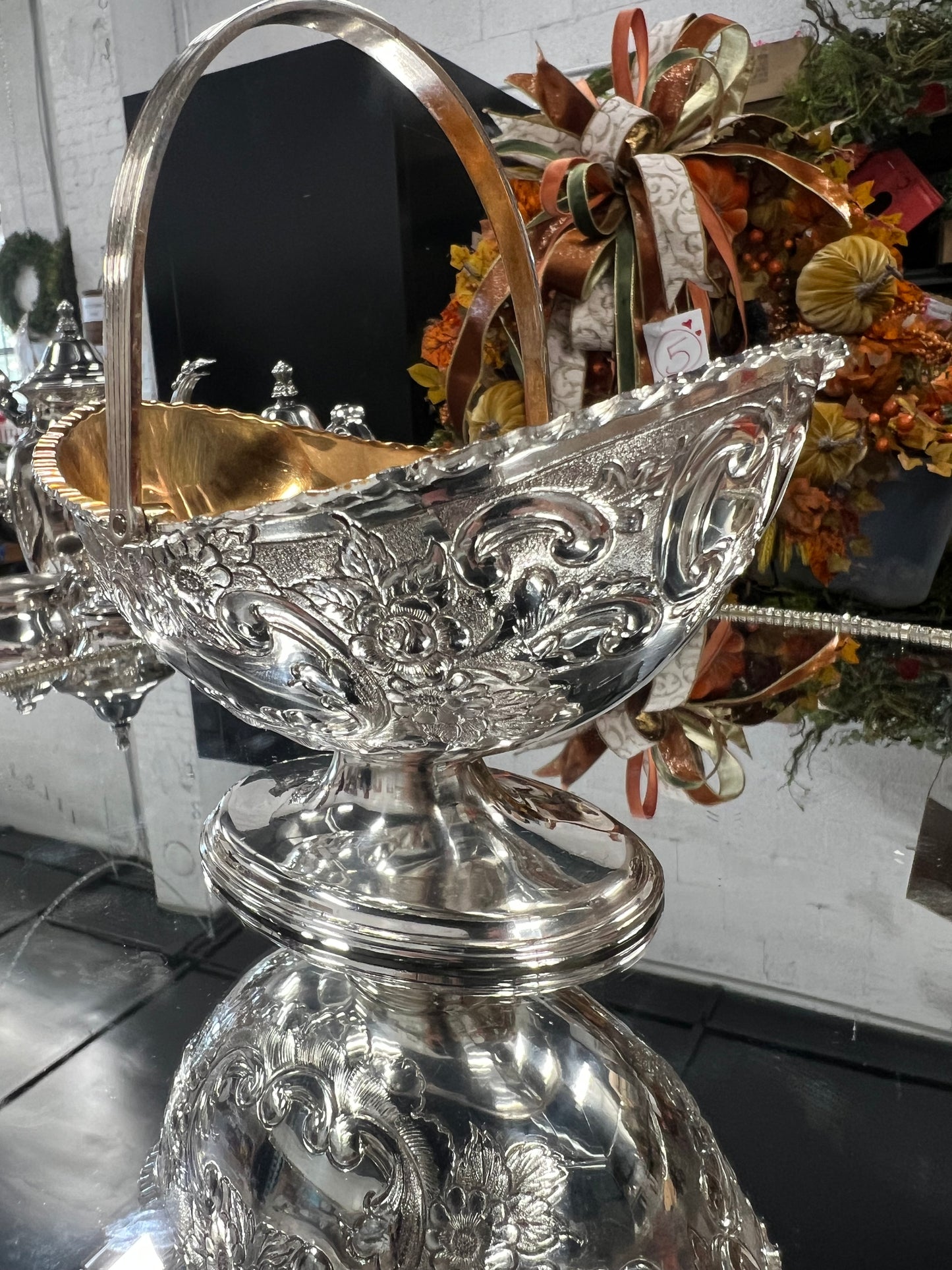 Vintage silver–plated handled basket