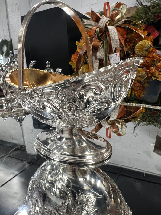 Vintage silver–plated handled basket