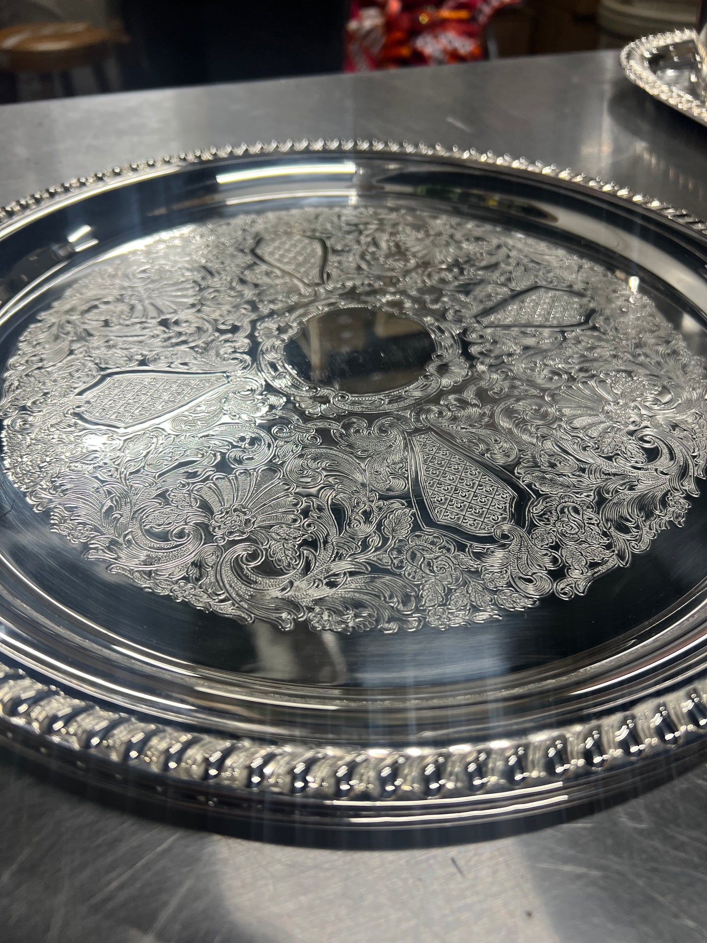 14” Vintage Silver-Plated Round Serving Tray