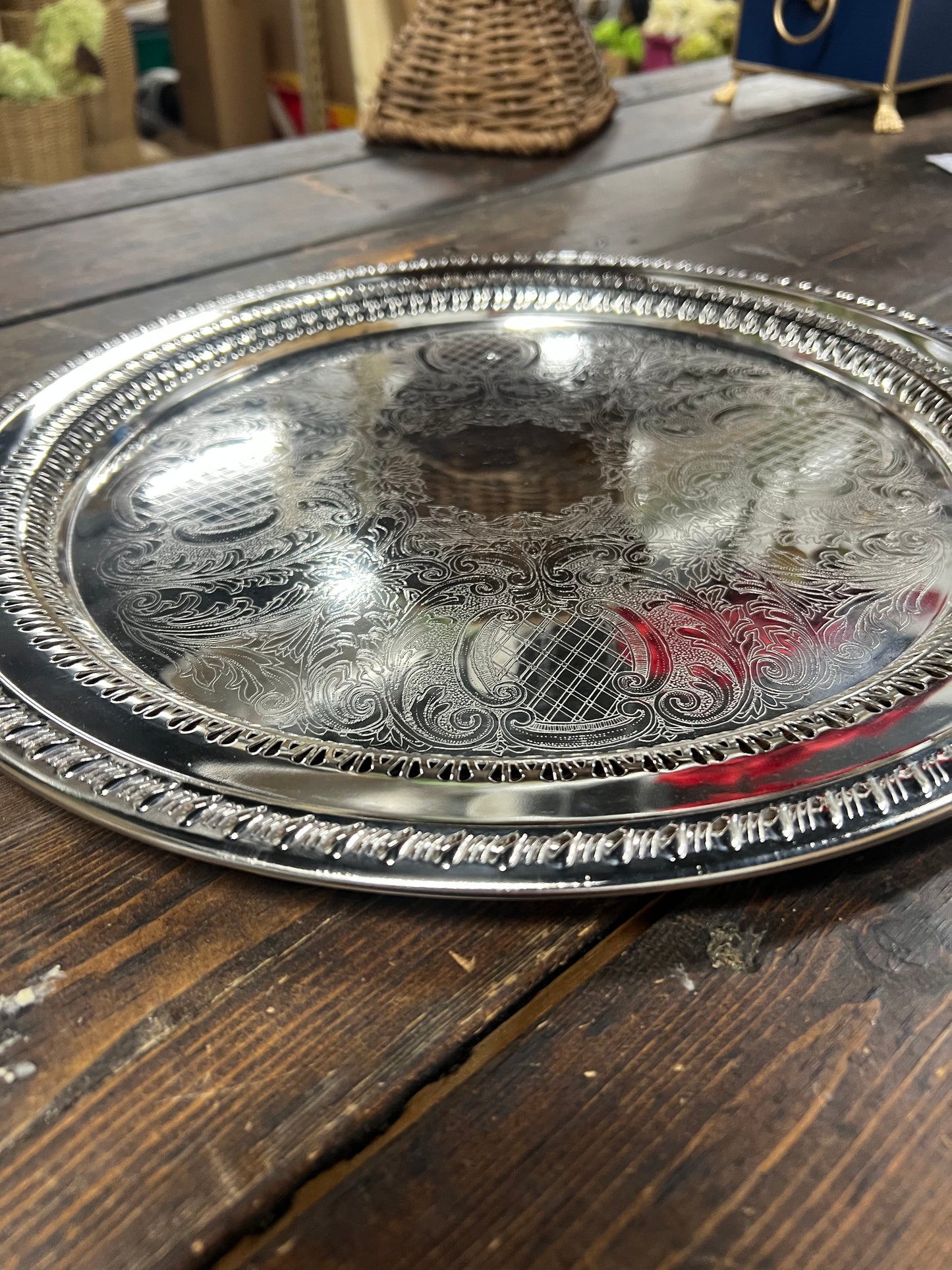 15” Vintage Silver-Plated Serving Tray