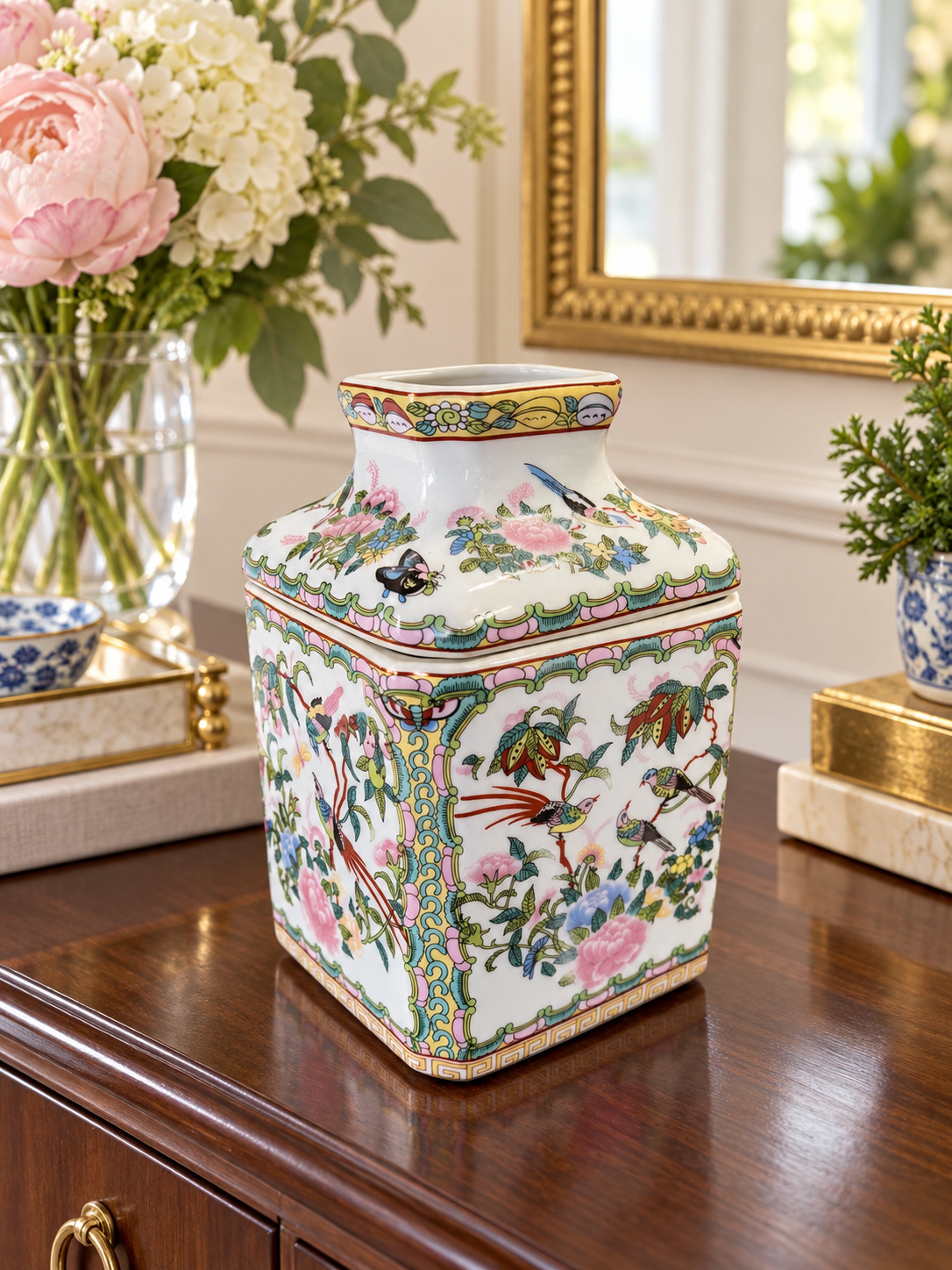 Rose Medallion Square Porcelain Tissue Holder