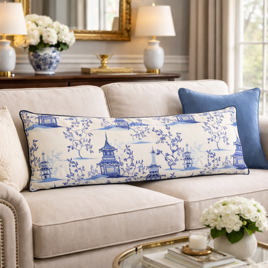 Blue and white lumbar/body pillow