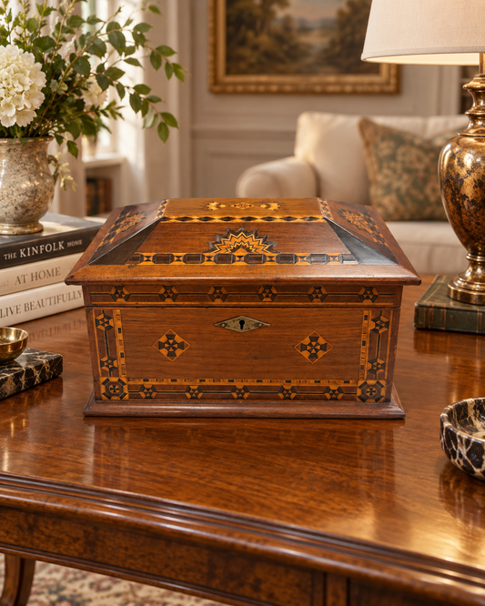 Vintage Marquetry Inlaid Wooden Jewelry Box