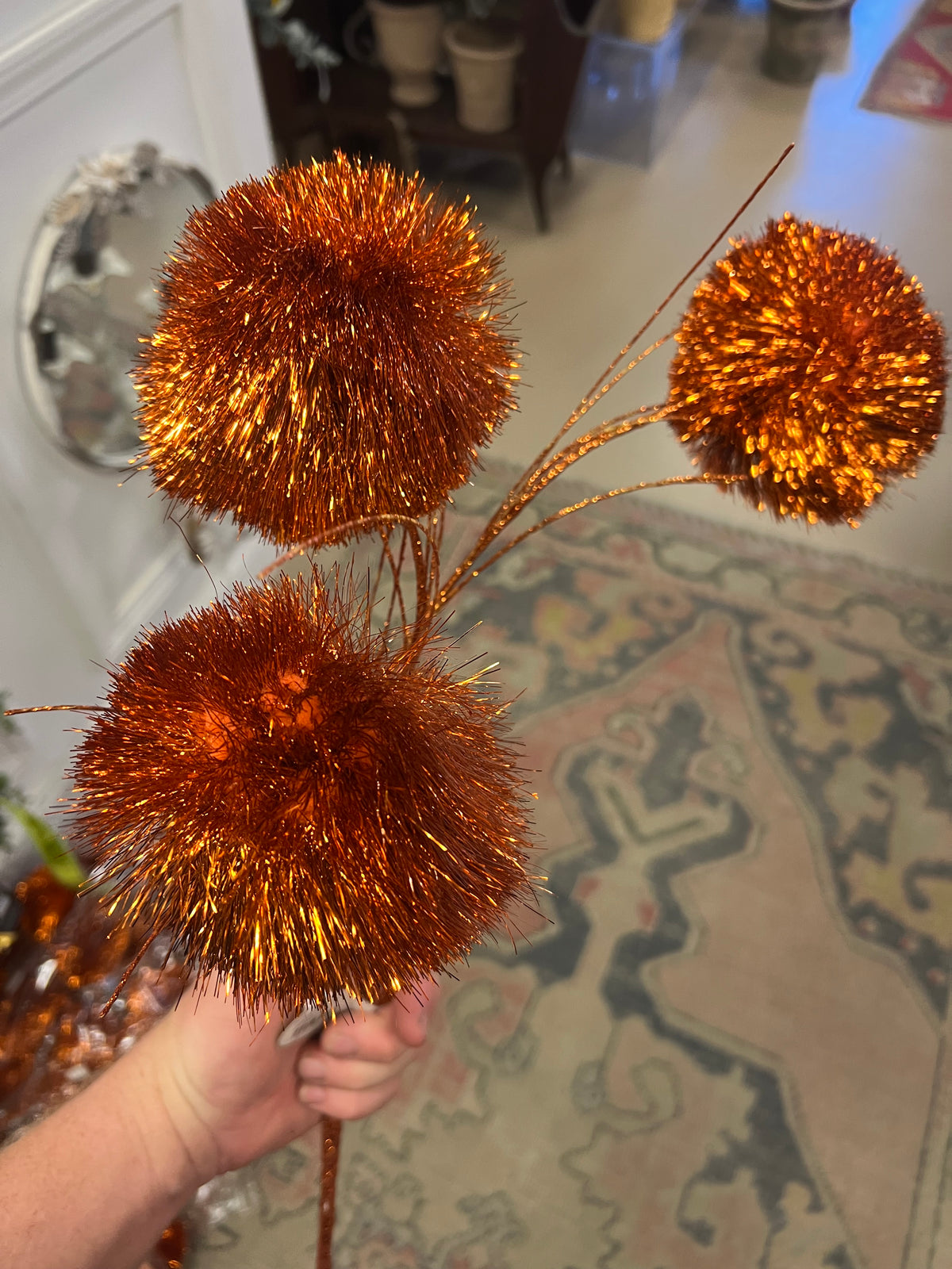 35” Orange Glitter PomPom Spray