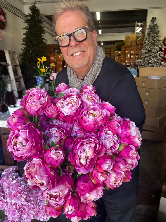 Real Touch Fuchsia Peony with Bud Stem