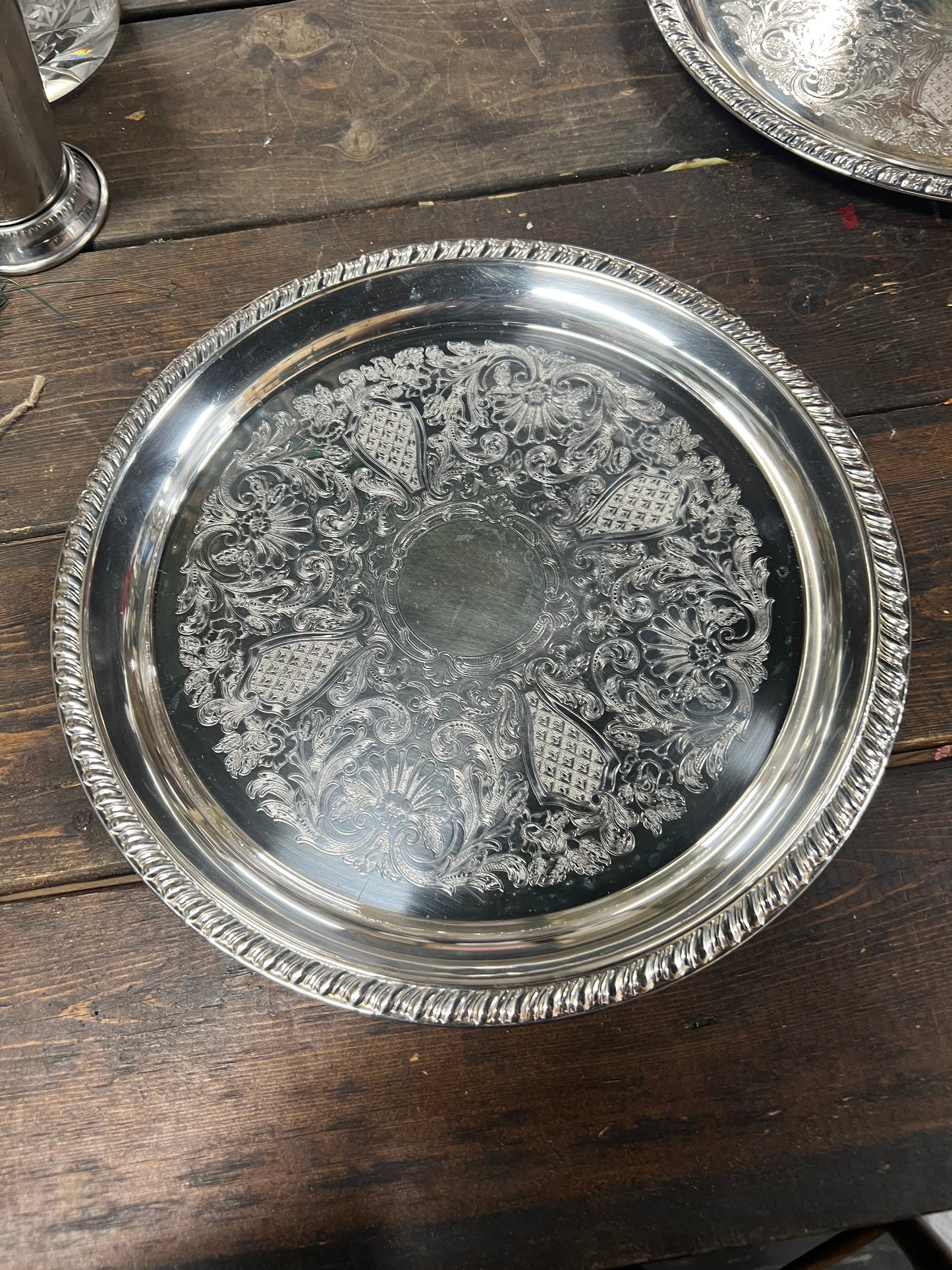 12” Vintage Silver-Plated Round Tray