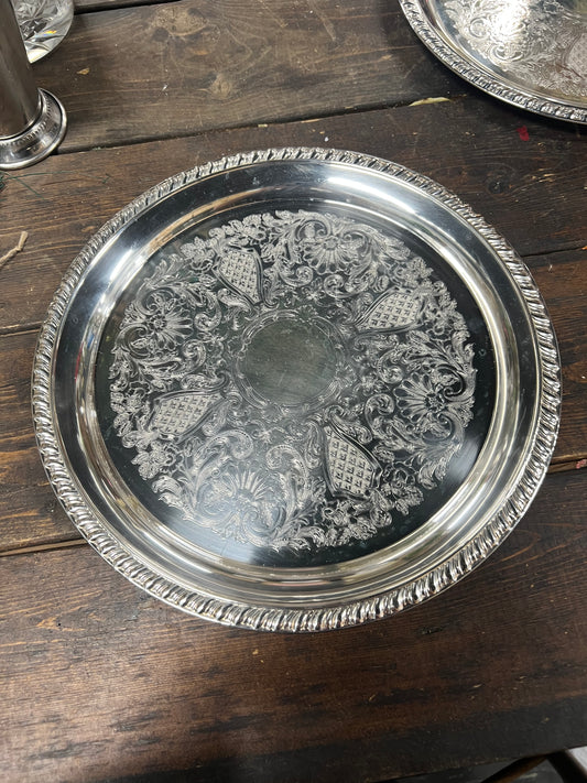 12” Vintage Silver-Plated Round Tray