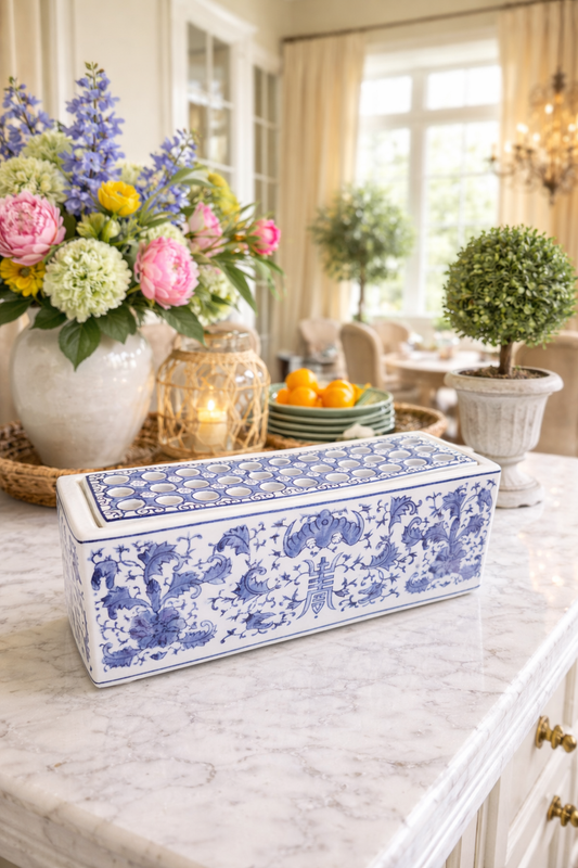 Blue and White Chinoiserie Flower Arranger