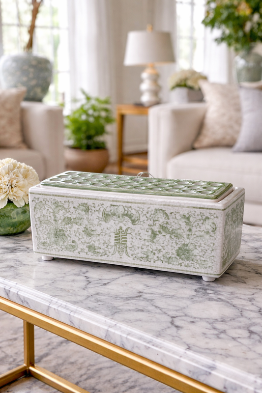 Green And White Chinoiserie Flower Arranger