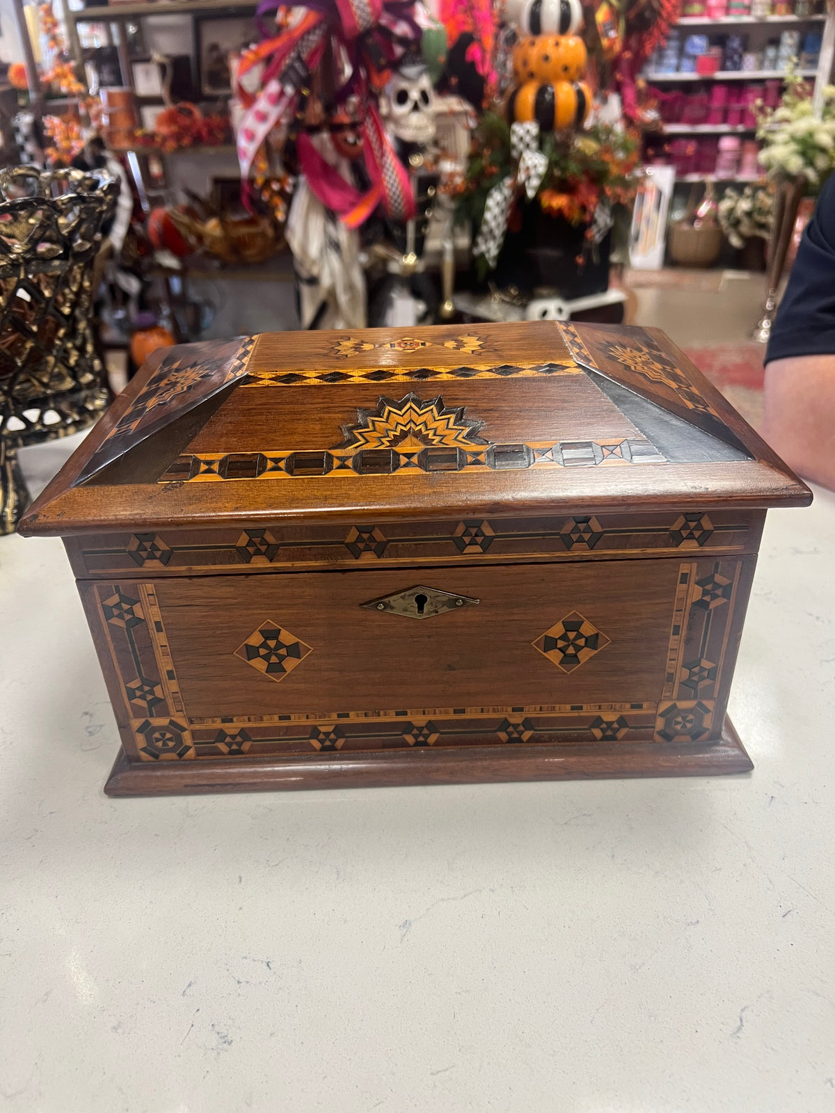 Vintage Marquetry Inlaid Wooden Jewelry Box