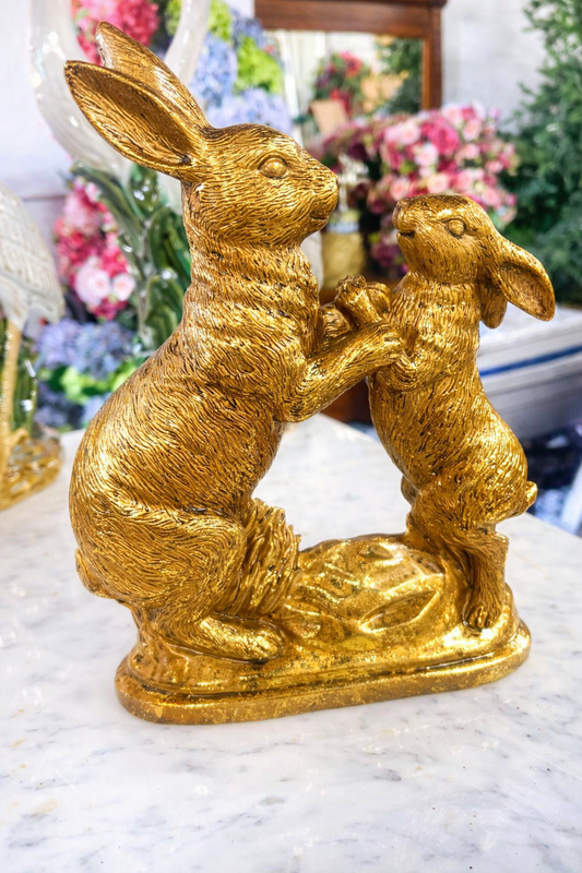 Holding Hands Bunny Duo – Gold Finish