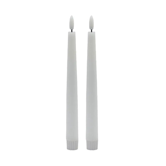 2 Pc Pointed White Flameless Taper Candle  9 in