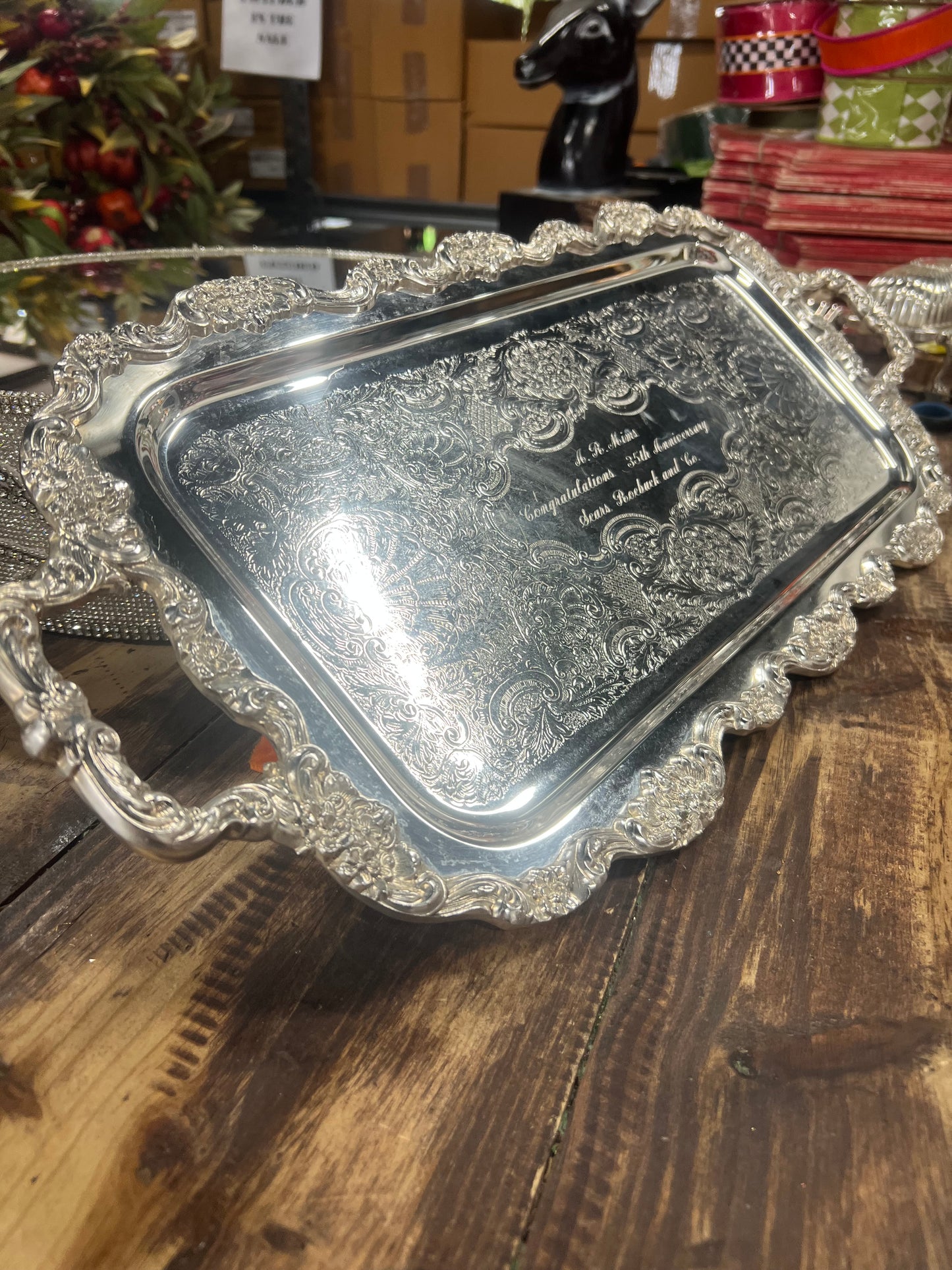Vintage Silver-Plated Rectangle Footed Tray (engraved as pictured)