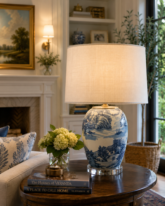 Blue Canton Lamp with acrylic base