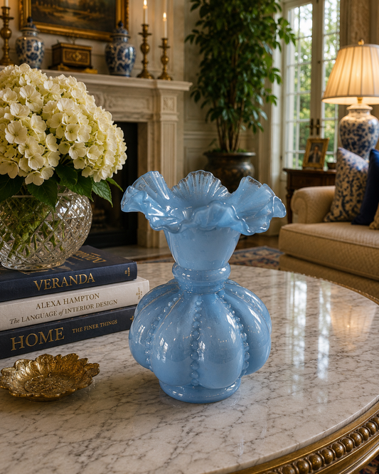 Ruffled Light Blue Glass Vase