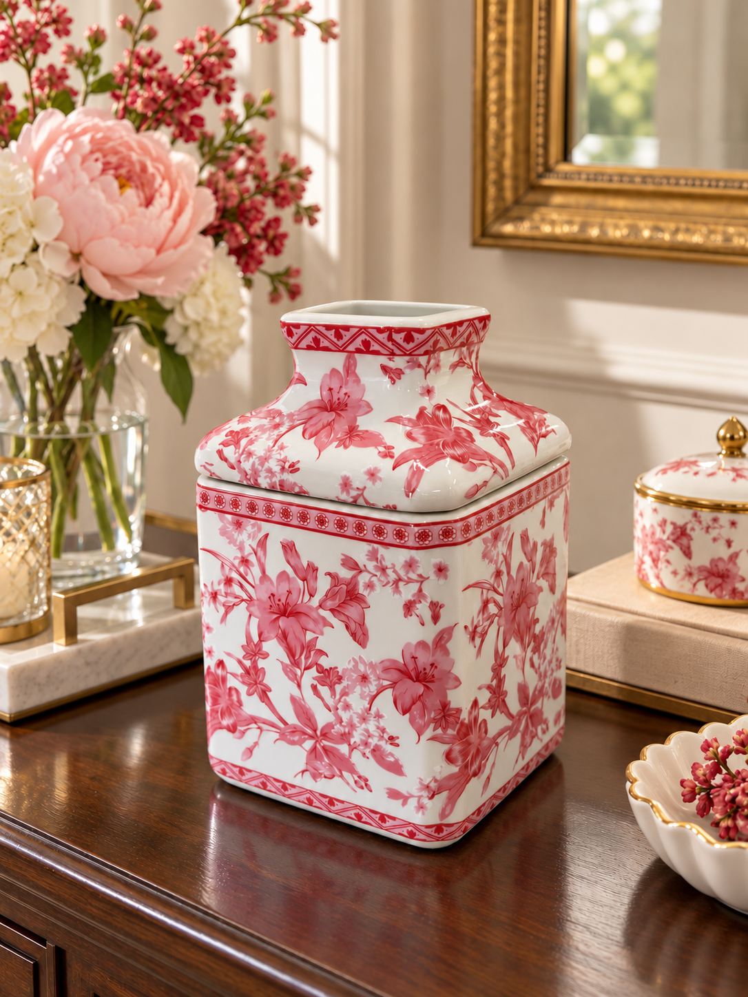 Pink & White Porcelain Square Tissue Holder