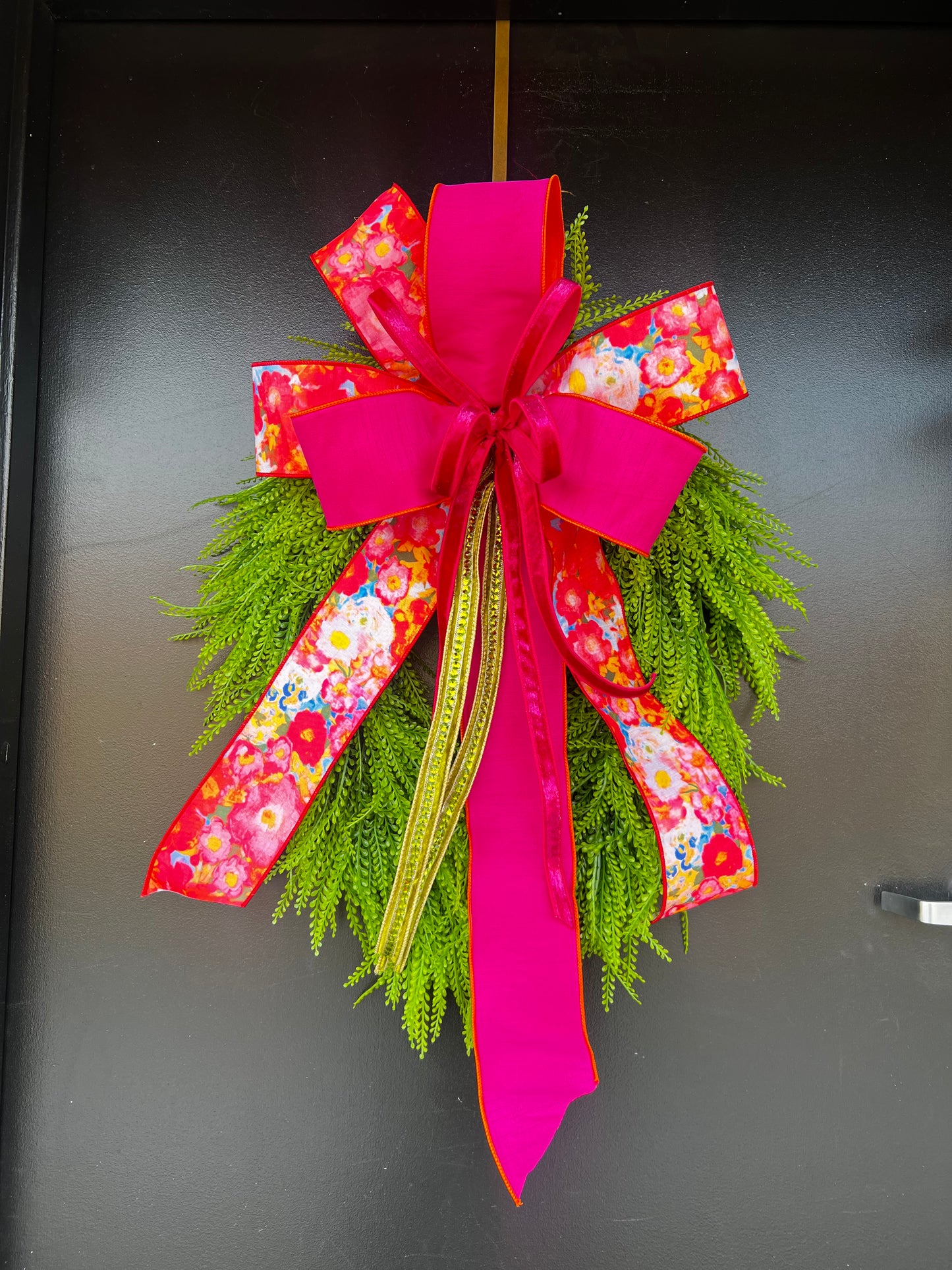 Hot Pink Floral Beaded Grass Wreath