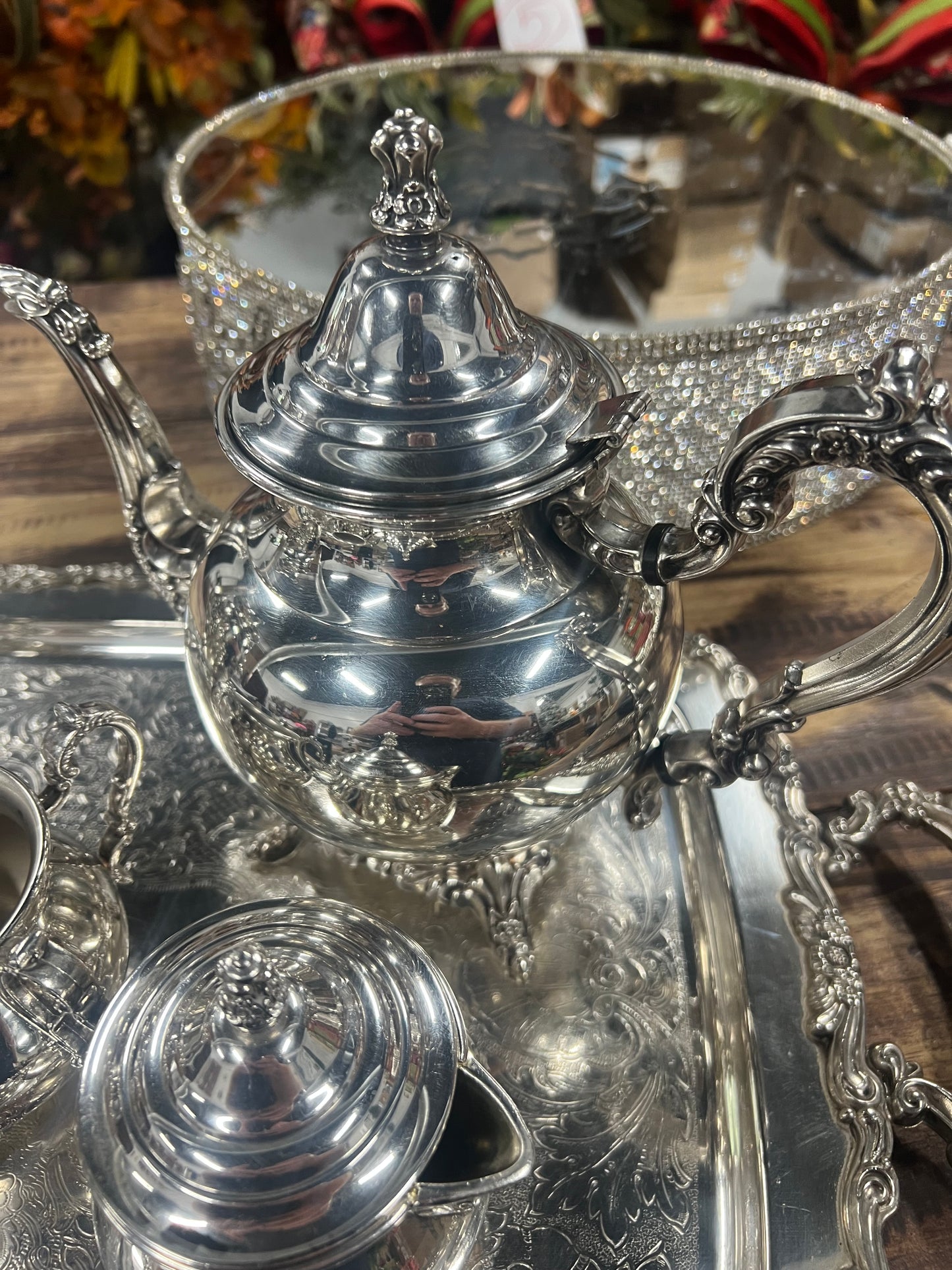 5 Piece Vintage Silver-Plated Tea Set (#5) (Lid is Detached as Pictured)