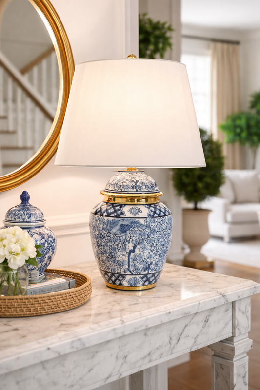 Ceramic Chinoiserie Gold Trim Table Lamp