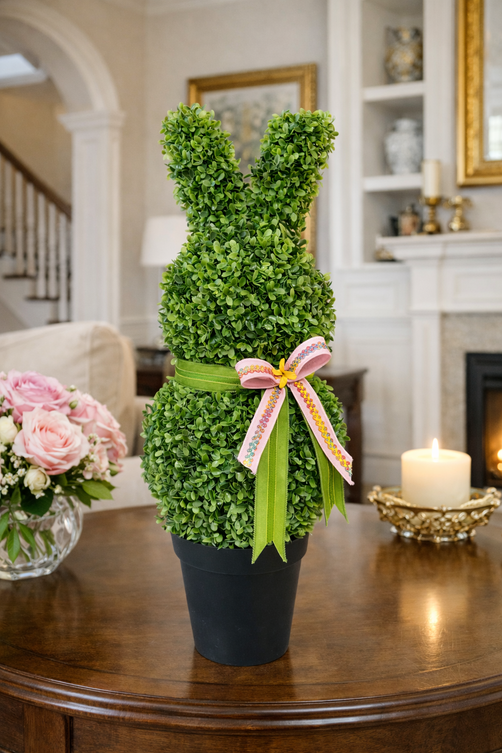 32 inch UV boxwood bunny with bow